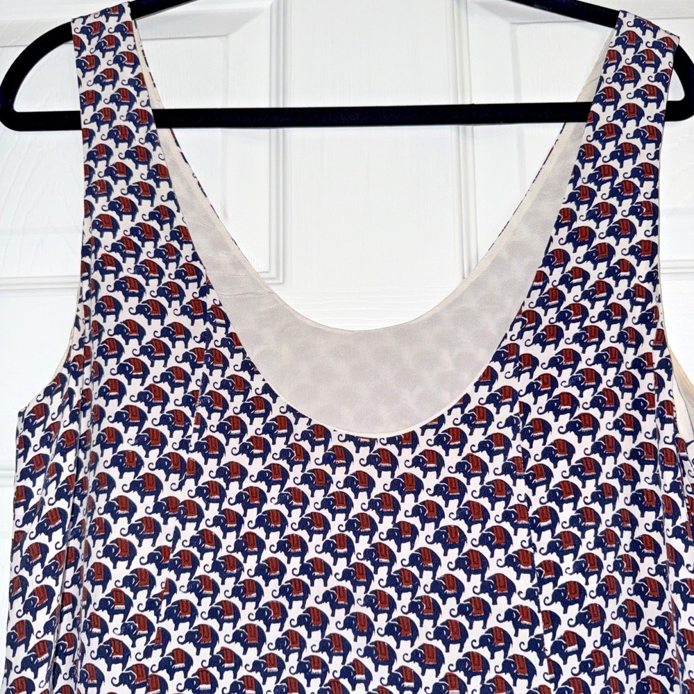 Joie Silk Dress M Elephant Print Boho Whimsical Safari Sleeveless Shift - Picture 11 of 13